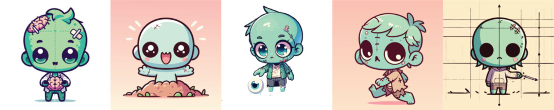 Cute Chibi Style Green Aliens in Various Poses.
