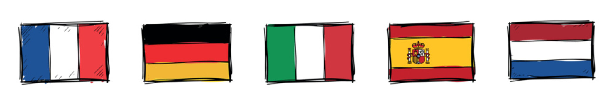 Hand drawn national flags representing european unity