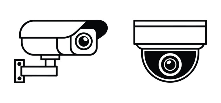 Surveillance cameras icons, bullet and dome security camera symbols .