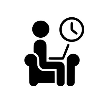 Person Waiting Icon Sitting on Armchair with Laptop and Clock Symbol