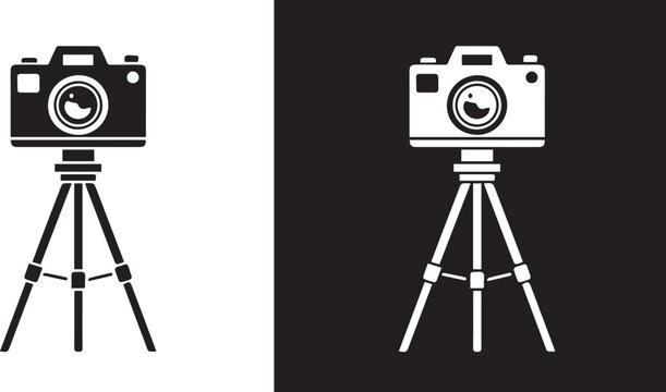 Camera tripod icon illustrated on white and black background