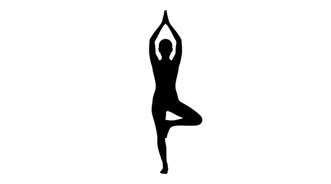Silhouette of a person practicing yoga in a tree pose
