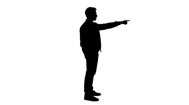 Silhouette of a man pointing with arm extended