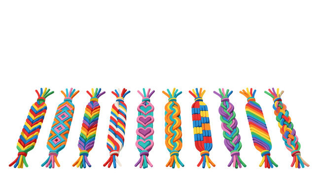 Colorful friendship bracelets with vibrant patterns and textures