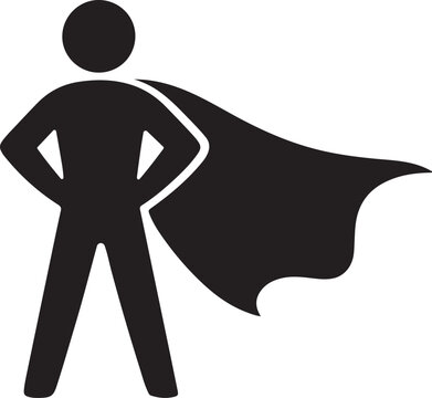 Superhero Stick Figure Icon Confident Man with Cape Silhouette