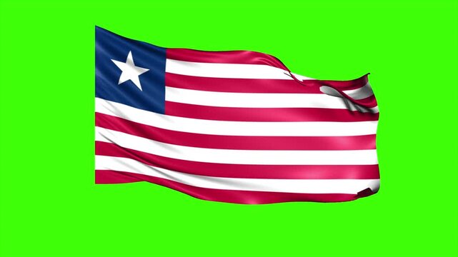 Looping LIBERIA Flag Animation on Green Screen, Waving LIBERIA Flag Isolated PNG Video