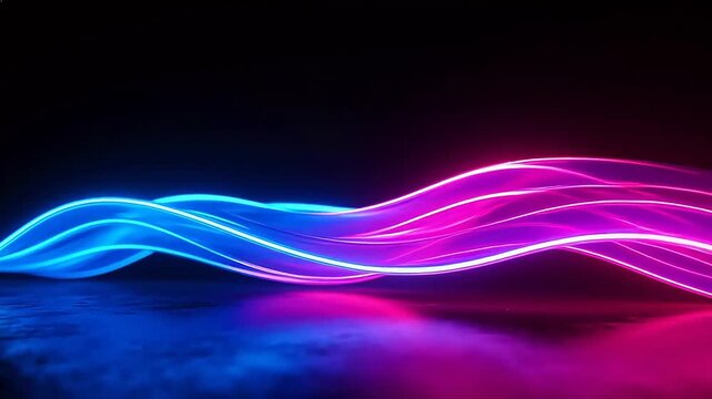 Neon light waves on dark background