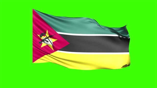 Looping MOZAMBIQUE Flag Animation on Green Screen, Waving MOZAMBIQUE Flag Isolated PNG Video