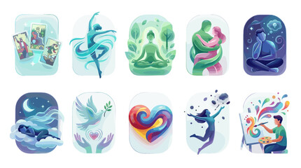 Fototapeta premium Collection of colorful abstract illustrations representing creativity and imagination
