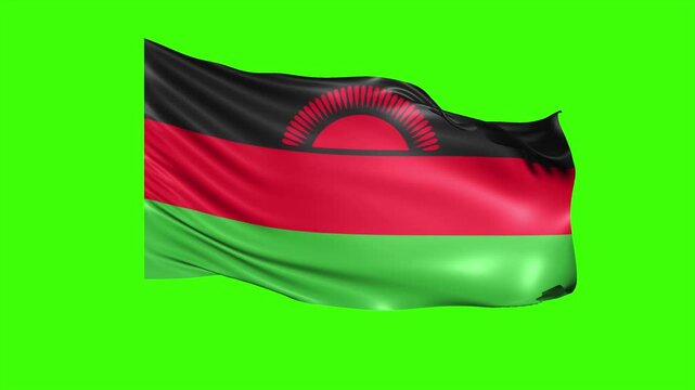 Looping MALAWI Flag Animation on Green Screen, Waving MALAWI Flag Isolated PNG Video