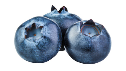 Three ripe blueberries with crown tops, isolated on transparent background © Daniel