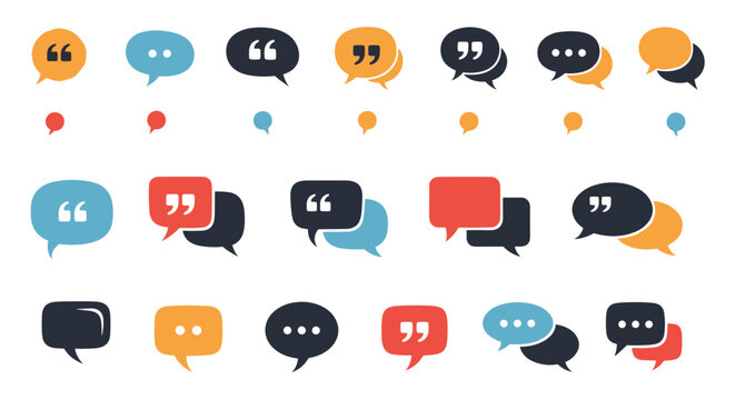 Large collection of diverse speech bubbles and message icons in various colors, shapes, and styles for communication design.