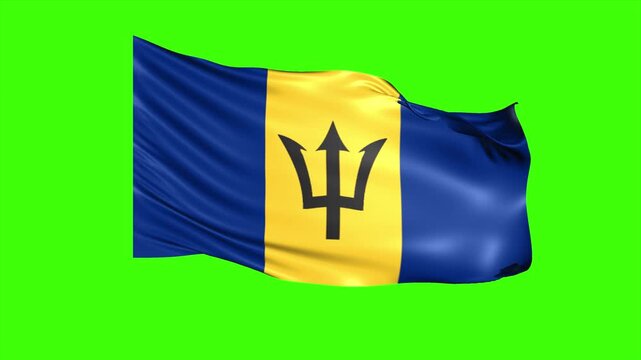 Looping BARBADOS Flag Animation on Green Screen, Waving BARBADOS Flag Isolated PNG Video