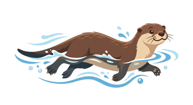 Cute otter swimming in water vector flat illustrationCute otter swimming in water vector flat illustration