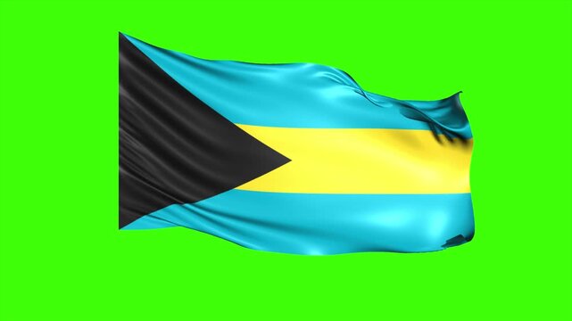 Looping BAHAMAS Flag Animation on Green Screen, Waving BAHAMAS Flag Isolated PNG Video
