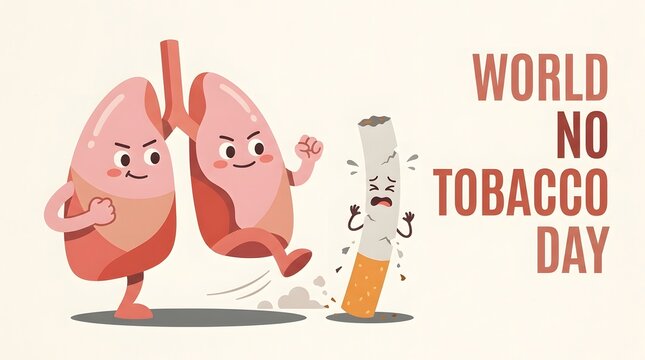 world no tobacco day poster with cartoon lungs crushing cigarette