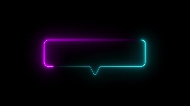 Neon Speech Bubble Frame With neon Light Against Black Background border text box.4k video
