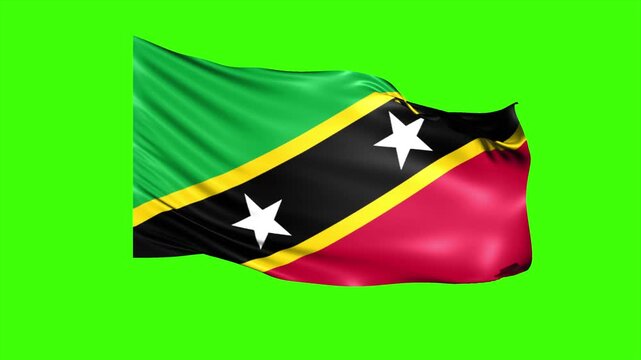 Looping Saint Kitts and Nevis Flag Animation on Green Screen, Waving Saint Kitts and Nevis Flag Isolated PNG Video
