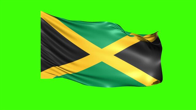 Looping JAMAICA Flag Animation on Green Screen, Waving JAMAICA Flag Isolated PNG Video