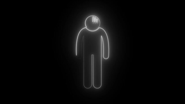 Neon glowing stick figure with sweating forehead animation, stress and anxiety concept