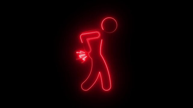 Neon back pain animation: lower back injury and spinal health concept spine