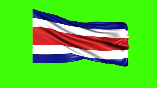 Looping COSTA RICA Flag Animation on Green Screen, Waving COSTA RICA Flag Isolated PNG Video