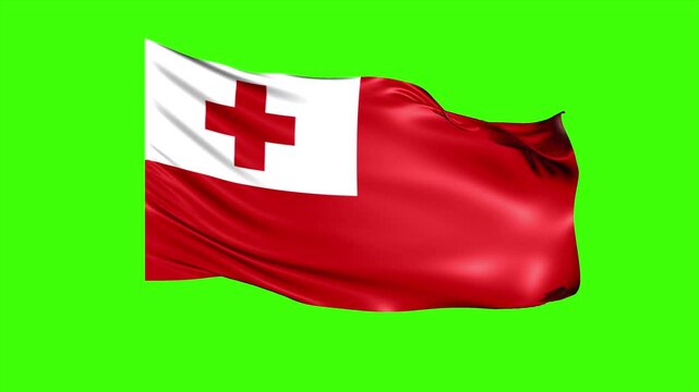 Looping TONGA Flag Animation on Green Screen, Waving TONGA Flag Isolated PNG Video