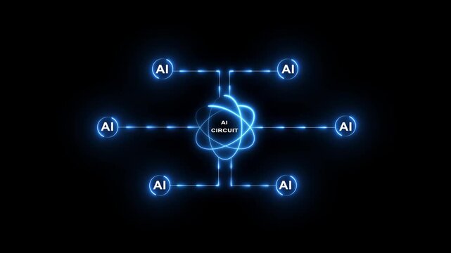 AI Artificial Intelligence chipset global futuristic technology, Abstract banner background.Artificial intelligence AI pictogram. Technology related artificial intelligence. 4k video motion graphics