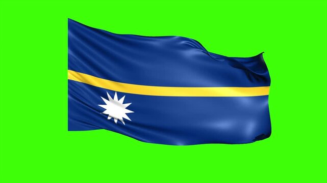 Looping NAURU Flag Animation on Green Screen, Waving NAURU Flag Isolated PNG Video