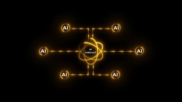 AI Artificial Intelligence chipset global futuristic technology, Abstract banner background.Artificial intelligence AI pictogram. Technology related artificial intelligence. 4k video motion graphics