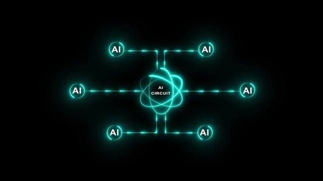 AI Artificial Intelligence chipset global futuristic technology, Abstract banner background.Artificial intelligence AI pictogram. Technology related artificial intelligence. 4k video motion graphics