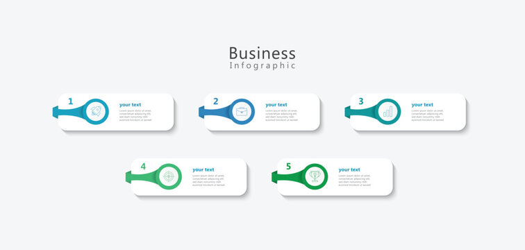 Modern editable Infographic Design Template ,with 5 step, horizontal rectangular box diagram, report, business presentation 
