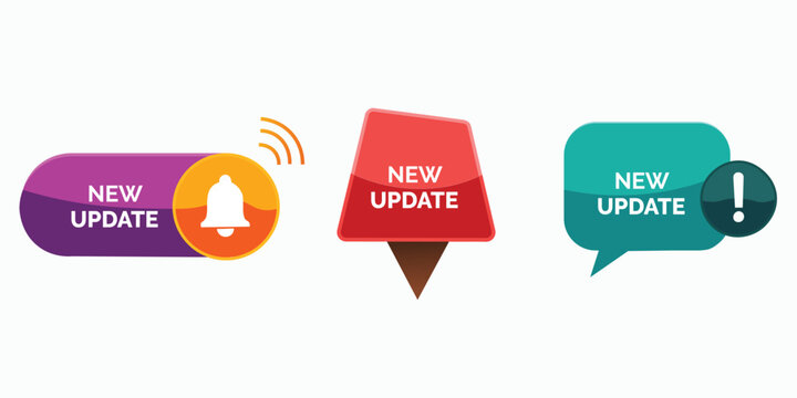 Colorful new update notification icons on white background, vector 