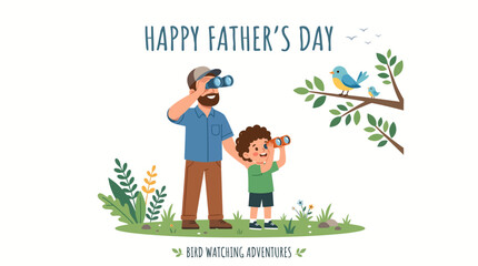 Fototapeta premium Father and Son Bird Watching with Binoculars for Father's Day