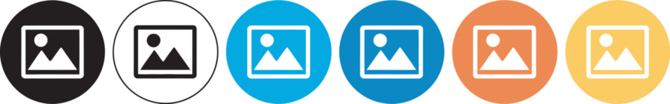 Image icon set in circle style photo and picture symbols media gallery placeholders user interface elements on transparent background vector collection for app design and digital media systems.