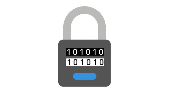 Digital security padlock with binary code combination, data protection concept