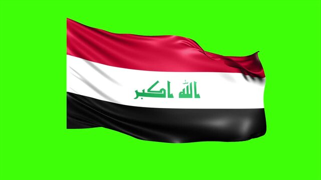 Looping IRAQ Flag Animation on Green Screen, Waving IRAQ Flag Isolated PNG Video