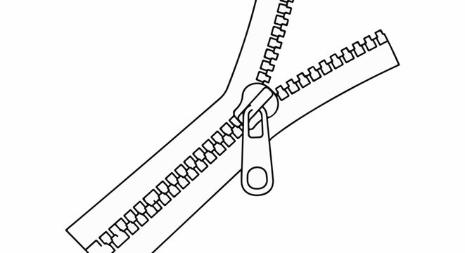 Close up black and white illustration of a zipper with pull tab