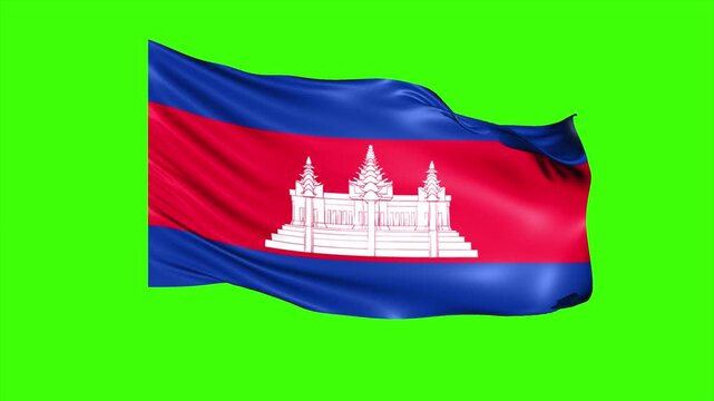 Looping CAMBODIA Flag Animation on Green Screen, Waving CAMBODIA Flag Isolated PNG Video