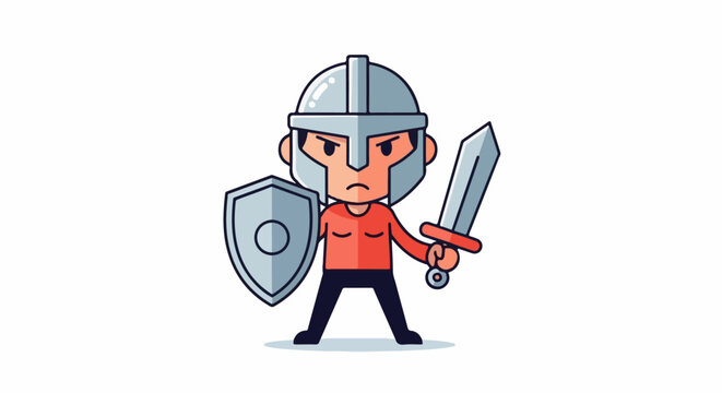 Cartoon warrior with shield and sword