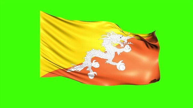 Looping BHUTAN Flag Animation on Green Screen, Waving BHUTAN Flag Isolated PNG Video