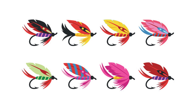 Colorful Artificial Fishing Flies and Lures Illustration Set