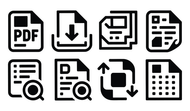 Collection of document icons representing various file formats and functions with a clean modern design