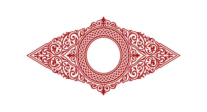 Vintage ornamental frame with intricate red filigree, elegant baroque border vector, classic damask scrollwork design for luxury branding and wedding stationery