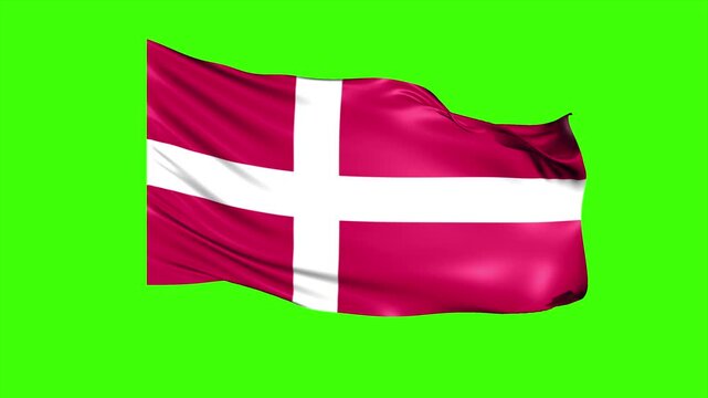 Looping DENMARK Flag Animation on Green Screen, Waving DENMARK Flag Isolated PNG Video