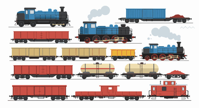 Collection of vintage and modern freight and passenger trains