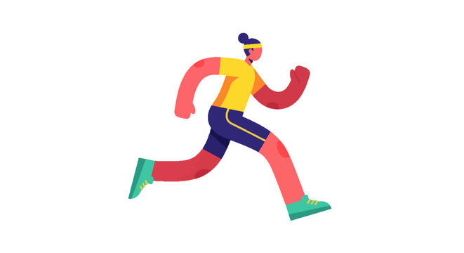 Minimalist flat design illustration of a vibrant person running with energy, promoting fitness, health, and an active lifestyle. Graphic character jogging.