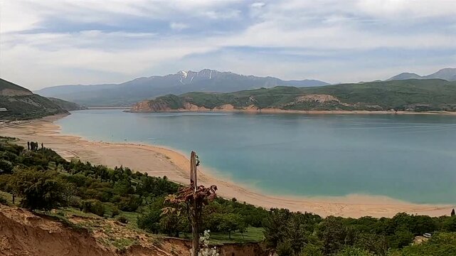 Scenic panoramic view of Charvak reservoir lake in Uzbekistan