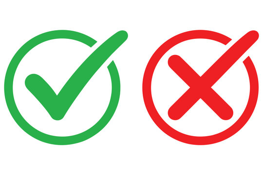 Check mark and cross icons set on transparent background for yes no decisions or survey responses