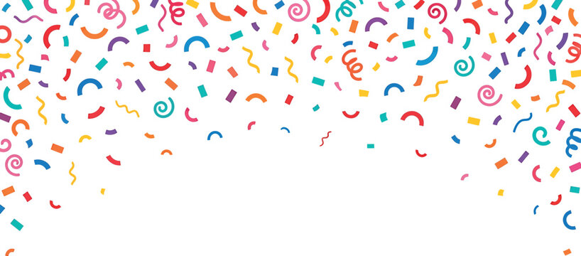 Colorful confetti falling down festive vector illustration with various shapes and colors for party or celebration